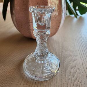 Clear pressed thick glass candlestick candle holder Victorian 90s vintage 6.5"